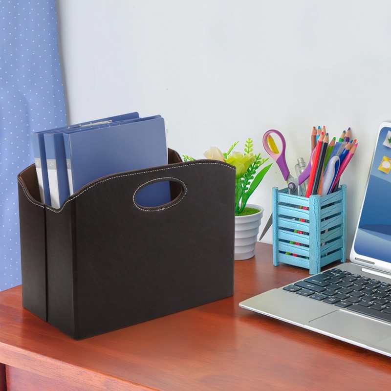 WRINGKIT PU Leather Magazine File Holder, Foldable Magazine Basket with