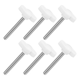 uxcell 6Pcs Tee Wing Knobs Thumb Screws, M5 x 45mm Clamping Screw Knob Male Thread 304 Stainless Steel T Shaped Thumb Screws Handle 27mm Dia. for Hand Tightening Knob Replacement, White