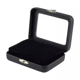 Novel Box Black Leatherette Glass Top Jewelry Case with BK/WH Reversible Pad