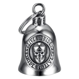 MOCY BELL - Clochette Moto Skull Live to Ride Guardian Gremlin Mocy Bell Acier Inoxydable Argent