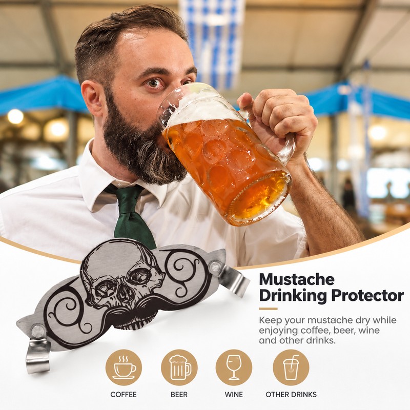 Mustache Guard for Coffee & Everyday Drinks – Skull Design