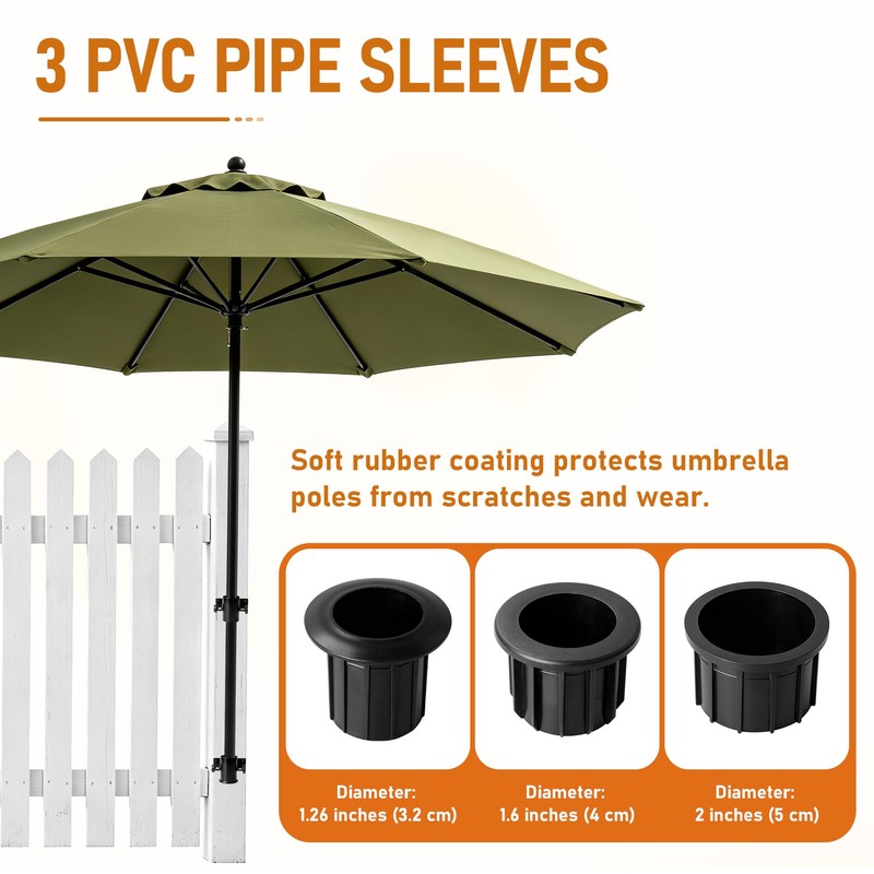 Stainless Steel Deck Umbrella Mount, Patio Railing Umbrella Holder Set