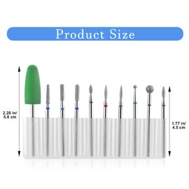 Ptwola 10 Pcs Manicure Drill Bit Set Diamond Drill E-File Tools Kit Nail Care Supplies Professional Cuticle Pedicure Removal Bits for Home Salon
