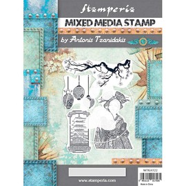 Stamperia International Mixed Media Stamp-Sir Vagabond in Japan-Lantern, Grey, 18 x 20 cm