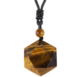 Nupuyai Crystal Star of David Hexagram Pendant Necklace for Men Women Healing Stone Amulet Chain with Adjustable Cord, Stone Nylon, Tiger-eye Stone