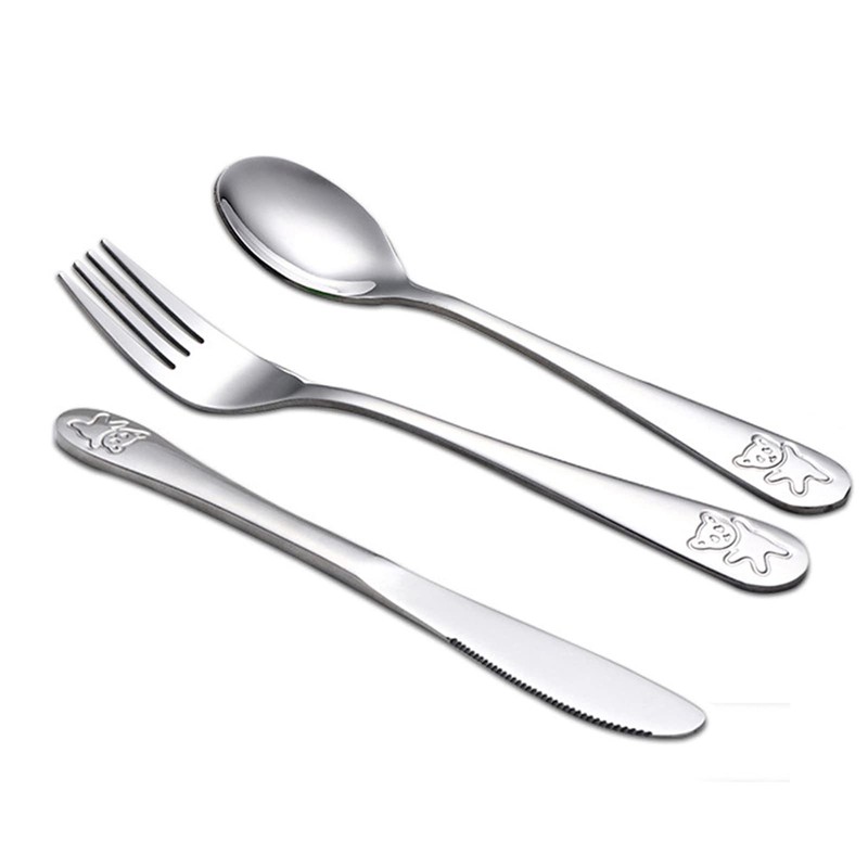 Kinderbesteck Edelstahl, Kinderbesteck Set Messer Gabel Löffel mit Bestecktasche für
