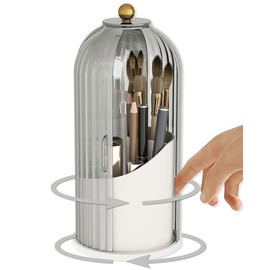 Asayuee 360 Rotating Makeup Brush Holder Organizer with Lid (White base-Gray lid)