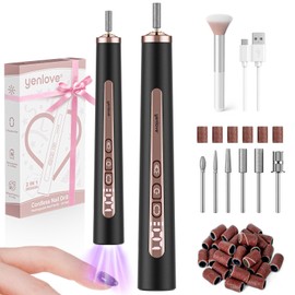 YENLOVE Cordless Nail Drill, 9 Speed Electric Nail File with UV Nail Lamp: Professional for Acrylic Gel Dip Powder Nails Manicure Portable Nail Filer Machine Kit for Pedicure Rechargeable Lightweight