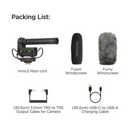 Saramonic Professional On-Camera Supercardioid Shotgun Mic with 2-Stage Gain, 150Hz High-Pass Filter, Headphone Output, and 150hr Li-Ion Battery (VMIC5),Black