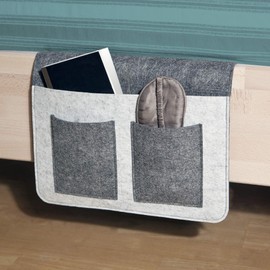 Monsterzeug Felt Bed Organiser, Bed Bag for Storage, Colour Grey, Bed Shelf with 3 Pockets, Home Decoration for Bedroom