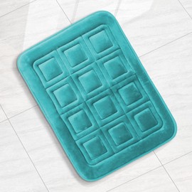 Clara Clark Bathroom Rugs, Velvet Memory Foam Bath Mat, Non-Slip, Machine Washable Bath Rugs - Dries Quickly, Ultra Soft Plush Bath Mats for Bathroom, 17 x 24, Waffle - Teal