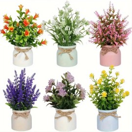 Lavender Green Artificial Plants 4pcs 6pcs Small Potted Plants for Desk Window Kitchen Bathroom Decor Wedding Centerpiececolor: 6 basin combination 5 Orange