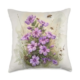 Creeping Phlox Flower Blooming With Bees Around Graphic Throw Pillow