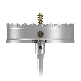 TCT Hole Saw Set, 5"(127mm) Heavy Duty Tungsten Carbide Tipped Hole Cutters for Stainless Steel Mild Steel Copper Iron Brass Plastic and More, with Titanium-Plated Pilot Drill Bits