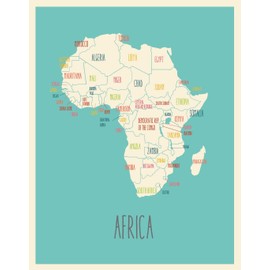 Africa Wall Map Poster (11" x 14") Blue and off white - Detailed Map of Africa with all African Countries - Modern Africa Travel Map Wall Decor for Home, Bedroom, Classroom or Office