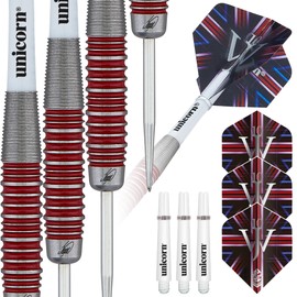 Unicorn Darts Set | James 'The Machine' Wade | 90% Tungsten Barrels with Red Ring Accents | Steel Tip Volute Points | 24 g