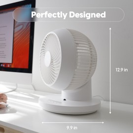 IRIS USA WOOZOO Air Circulator Fan with Remote, 360° Oscillation, 3 Speeds, 52ft Max Air Distance, Quiet Motor, Small Fan for Bedroom, Office, Dorm, White