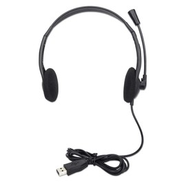 MANHATTAN USB Headset with Mic & Long 5 ft Cable - Dual-Sided Padded On-Ear, Adjustable Headband - for Desktop, Laptop, Computer – 3 Yr Mfg Warranty - 179461