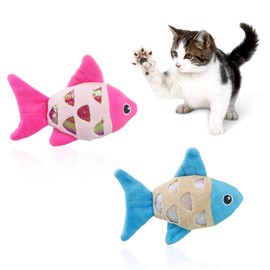 Andiker Cat Catnip Toys, 2pcs Small Cat Fish Toys with Crinkle Shine Ring Paper to Make Sound to Catch Your Cats Eyes and for Your Cats to Chew and Catch Interactive Cat Toys Indoor Cat (2PCS)