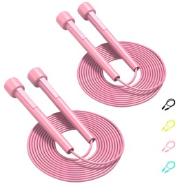 2Pcs Skipping Rope Adult for Home Exercise, Speed Jumping Rope with Non-Slip Handle, Adjustable skipping Rope for Men, Women and Kids Body Fitness, Crossfit (Pink)