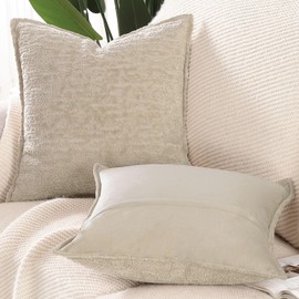 MADIZZ Pack of 2 Chenille Velvet Throw Pillow Covers 20x20 Inch Light Taupe Soft Neutral Decorative Throw Pillows Accent Boho Cushion Covers for Couch Sofa Modern Farmhouse Home Decor