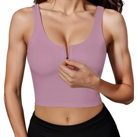 HORISUN Sports Bras Zip Front Closure Longline Sports Bras for Women Crop Tank Top Workout Running Yoga Bra(Vintage Purple Medium)