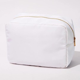 Black Nylon Zip Cosmetic Bag for Travel and Everyday Use - Color: White