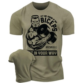Biceps in Your Way Muscle Building Motivational Gym T-Shirt for Men (LG, Biceps in Your Way Military Green)