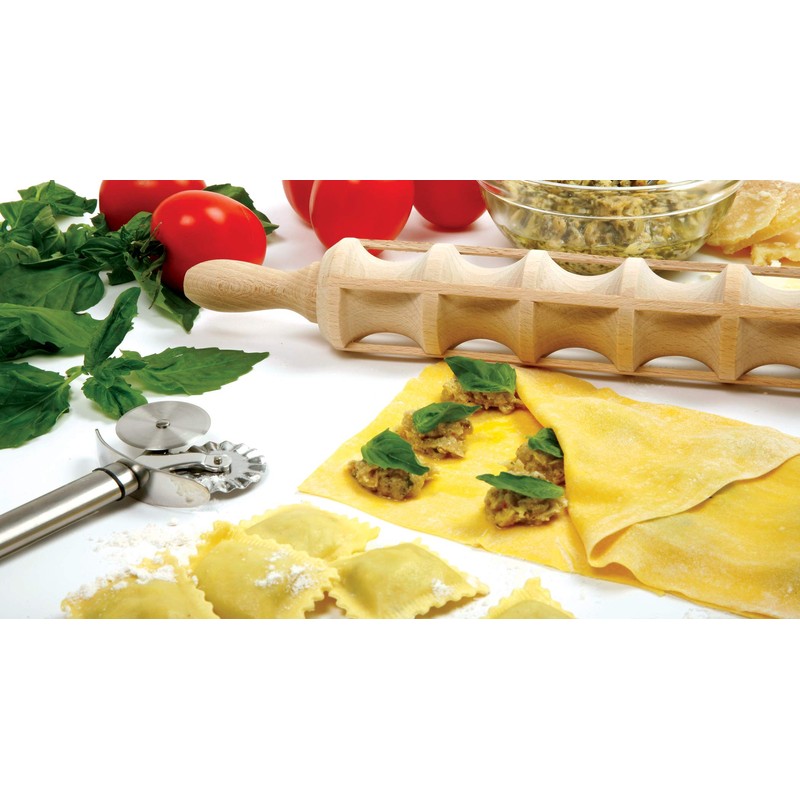 Norpro New Italian Wood Ravioli Rolling Pin Pasta Mold 18"