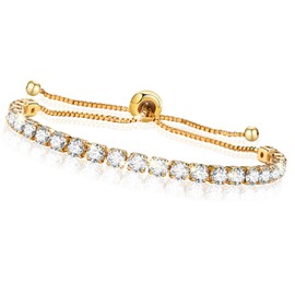 VNOX Bracelets for Womens Zirconia Tennis Bracelet Womens Bracelet Gold Bracelet for Women Adjustable Size with Gift Packaging,Gifts for Her Women Ladies Girls Daughter Sister Mum(Gold)