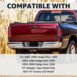 Rear Lamp Tail Light Assembly For 2002 2003 2004 2005 2006 Dodge Ram 1500/2003-2006 Dodge Ram 2500 3500 Clear Lens Black Housing Red LED Tube Bar Replacement Driver & Passenger Side Brake Lamp Set