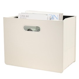 HofferRuffer Leather Newspaper Basket with Handle, Collapsible Magazine Basket Stand, 35 x 19 x 27 cm, Newspaper Storage Organiser, White