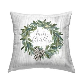 Stupell Industries Merry Christmas Wreath Outdoor Printed Pillow, 18 x 18, Off- White