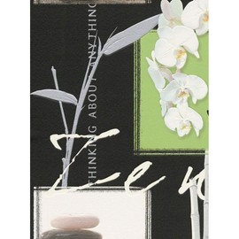 Sample for Display Purpose only.Concord Wallcoverings Textured Wallpaper Floral Flowers Stone Collage, White Black Green, 7 in x 10 in, 877123