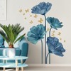 Runtoo Large Blue Flower Wall Decals Butterfly Floral Wall Stickers