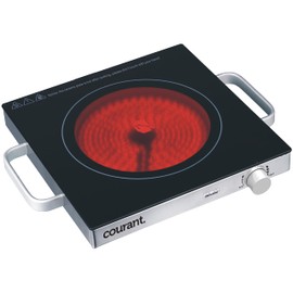Courant Electric One Single Infrared Burner, Ceramic Glass Hot Plate Cooktop, 1500W - Stainless Steel