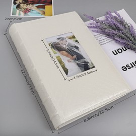 RECUTMS Small Photo Album 4x6 Paper Core Insert Inside Page Picture Album PU Leather Cover 300 Photo Sleeves Boy Girl Family Photo Book Memo Slot Wedding Albums (White)