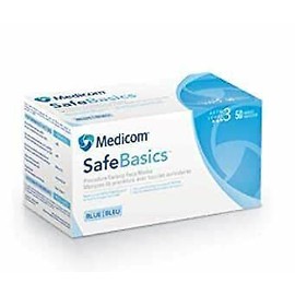 MEDICOM SAFEBASICS FACE MASKS, LEVEL 3, BLUE, 50/BX,  1 BOX, 2151