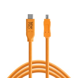 Tether Tools TetherPro USB-C to USB 2.0 Mini-B 8-Pin Cable | for Fast Transfer and Connection Between Camera and Computer | High Visibility Orange | 15 Feet (4.6 m