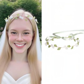 Fosrisix Lily of the Valley Flower Headband Girls Green Ribbon Bridal Crown Dainty Vine Floral Wedding Hair Accessories for Women Brides Bridesmaid