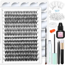 DIY Lash Extension Kit with 280 Pcs Individual Lash Clusters, Lezmarket Natural Eyelash Extension Kit for Eye Lash Extension, Lashes Extension Kit for Beginners at Home with Lash Brush, Glue, Remover