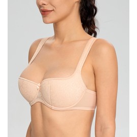 Lemorosy Women's Dirndl Bra Push Up Balconette Bra with Underwire Half Cup with Padded Straps, beige, 90C