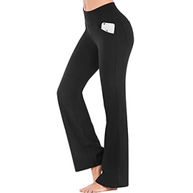 IUGA Bootcut Yoga Pants with Pockets for Women High Waist Workout Bootleg Pants Tummy Control, 4 Pockets Work Pants for Women Black