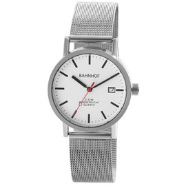 Bahnhof Men's Bracelet Watch White Analogue Date Mesh Band Metal Milanese Quartz, silver, Classic