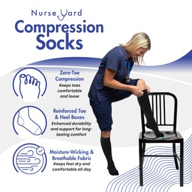 Nurse Yard Compression Socks for Nurses - Women & Men - 20-30mmHg Graduated Compression, Zero-Toe Compression, For Medical Staff, Nursing, Athletic Support Such As Running, Cycling, Hiking - 1 Pair