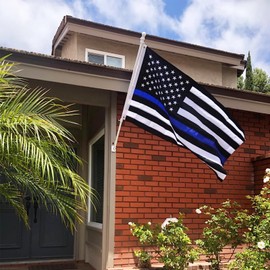 Homissor Thin Blue Line Flags 3x5 Outdoor - Embroidered Stars Police Flag, Heavy Duty Back The Blue Lives Matter Flags Stripe Banner with 2 Brass Grommets