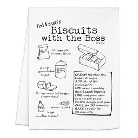 Moonlight Makers Funny Kitchen Towel, Biscuits with The Boss, Flour Sack Dish Towel, Sweet Housewarming Gift, White