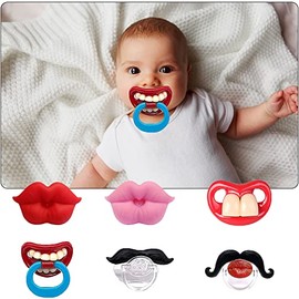 6 piezas de chupete divertido para bebés, chupete de labios besables y dientes de bigote de caballero, diseño de chupete de silicona suave y bonito con labio de beso para bebés y niños pequeños