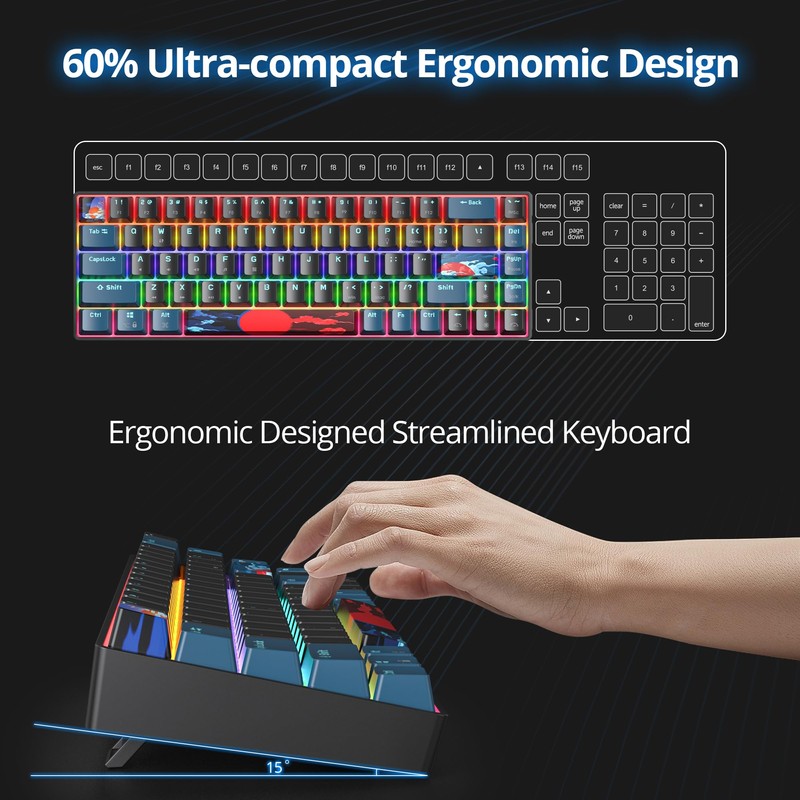 Ussixchare 60 Percent Gaming Keyboard 68 Keys Mechanical Keyboard Rainbow