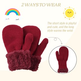 PESAAT Baby Girl Mittens Fleece Toddler Boy Mittens Warm Kids Winter Gloves Unisex Cold Weather Baby Gloves (Black+Gray+Wine Red, M)
